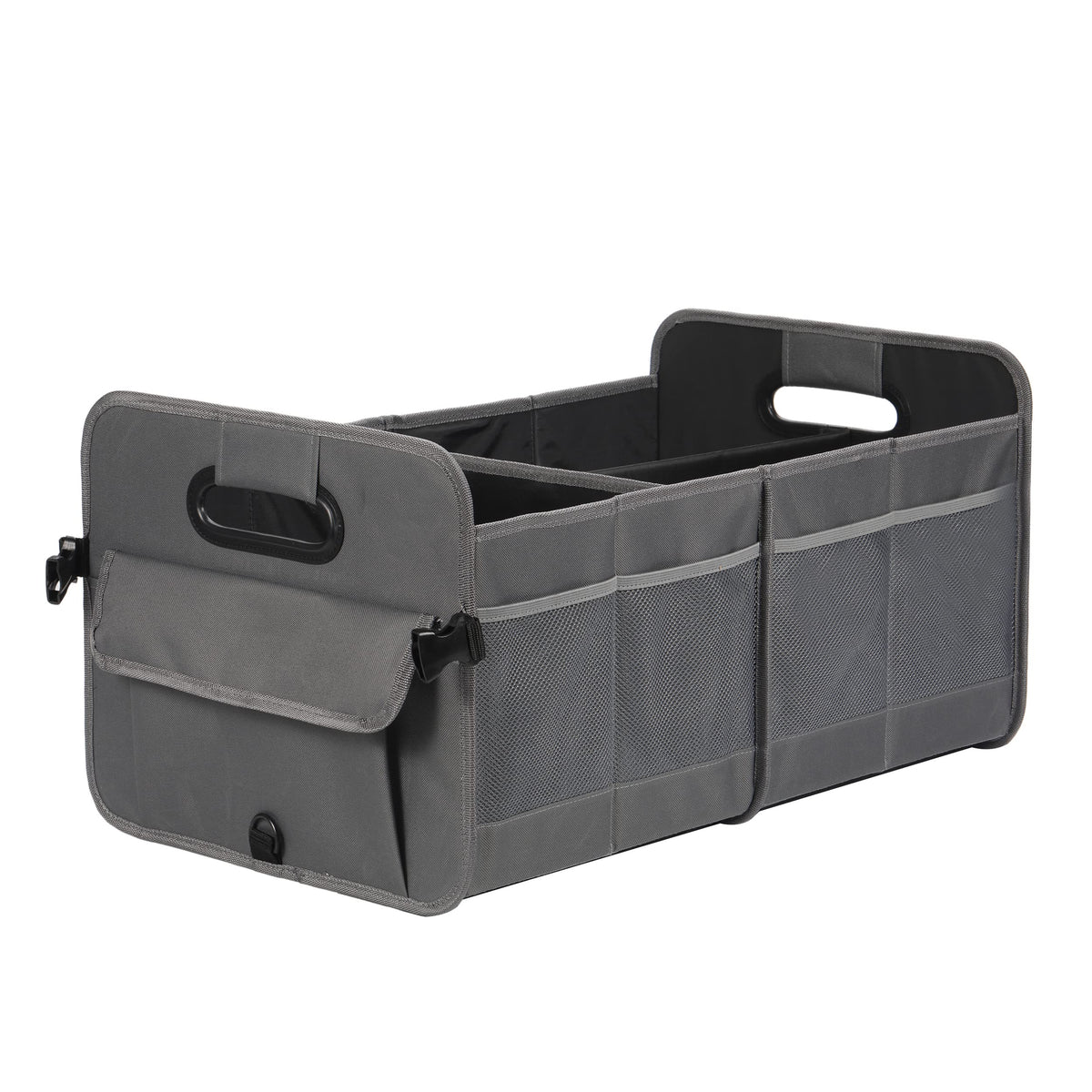 AOKJOY front view of trunk organizer showing compartments and durable build for tidy storage
