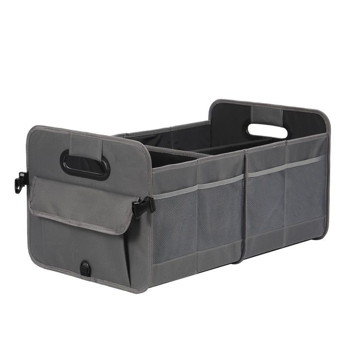 AOKJOY front view of trunk organizer showing compartments and durable build for tidy storage