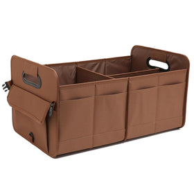 AOKJOY trunk organizer front view showing durable 600D exterior and structured shape for neat storage
