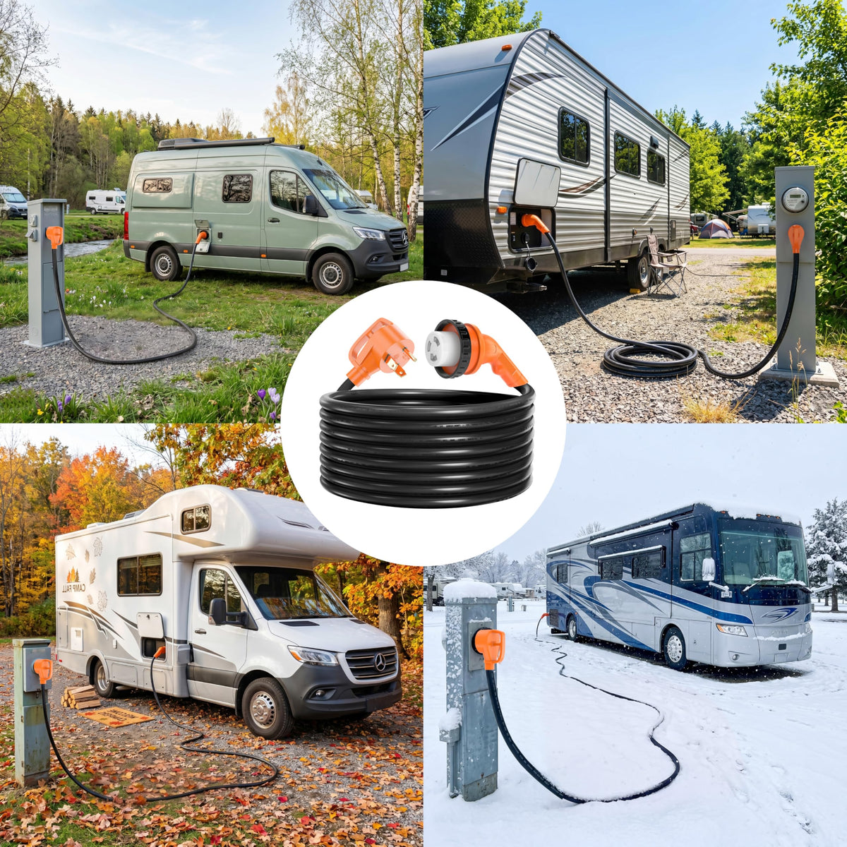 AOLINK cord in use connected to RV for stable power delivery