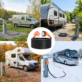 AOLINK cord connected to RV at campsite demonstrating reliable shore power benefit