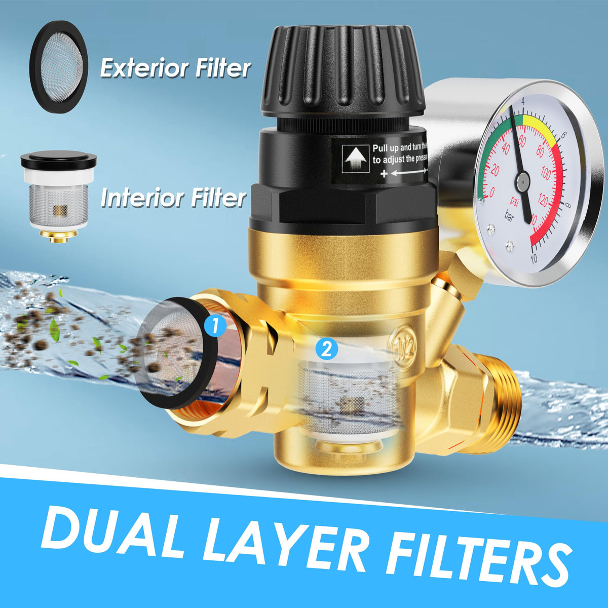 AOLINK inlet screen and 3/4-inch thread view filtering debris for safer hookups