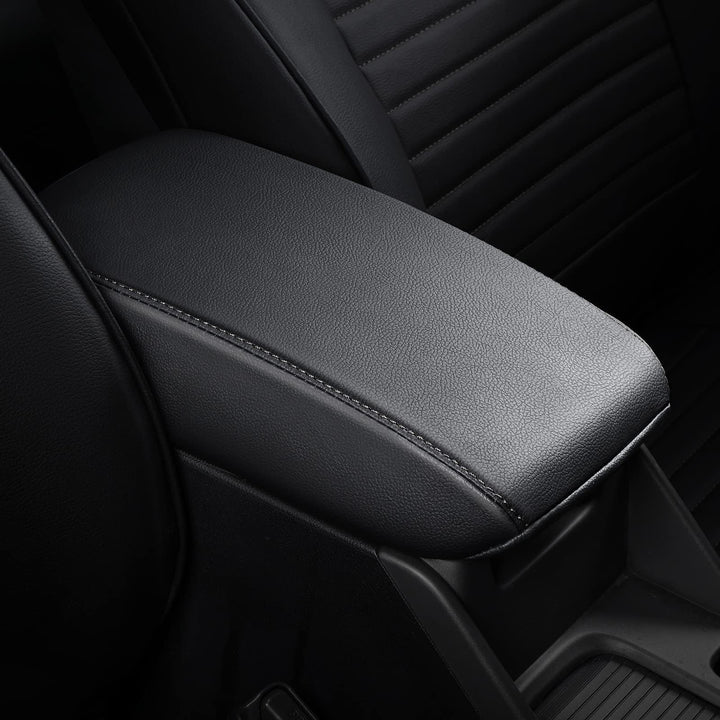 AOMSAZTO front view of black armrest cover showing fit and style benefits