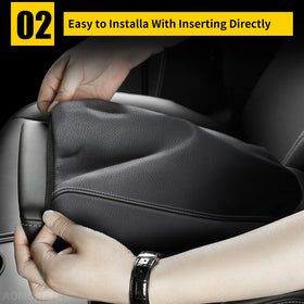AOMSAZTO installation from back seat showing easy slip-on fit and convenience