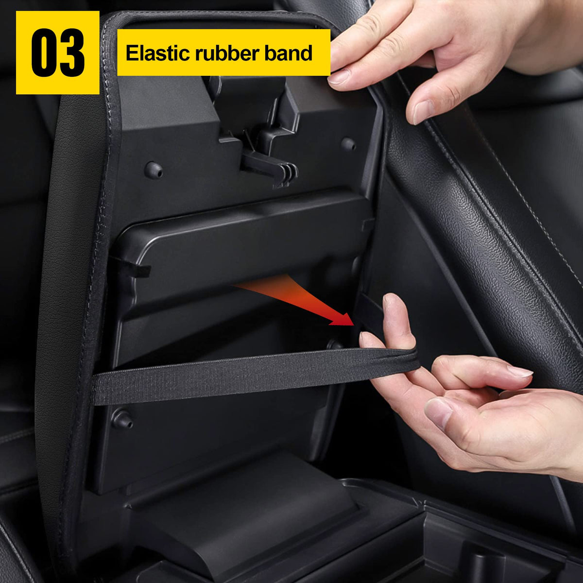 AOMSAZTO view under armrest showing elastic bands for quick installation