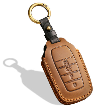 Aoocar brown leather key fob cover front view showing clean fit and premium look