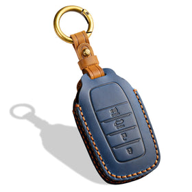 Aoocar front view of blue leather key fob cover showing clean fit and protection