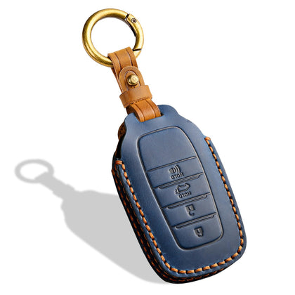 Aoocar front view of blue leather key fob cover showing clean fit and protection