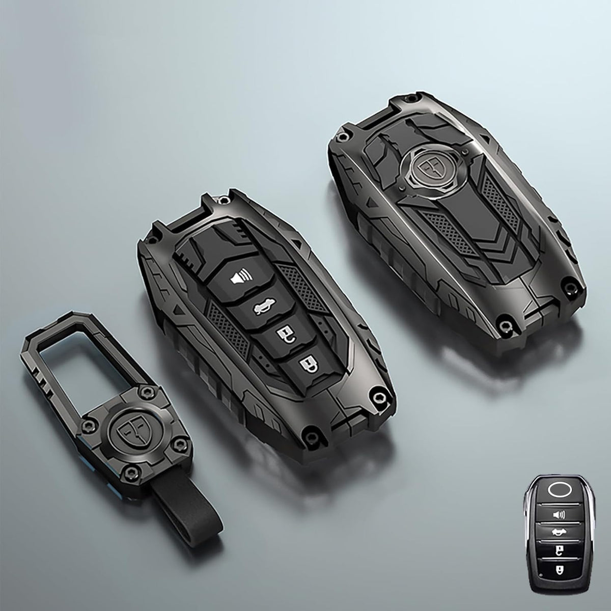 Aoocar gunmetal key fob cover front view showing premium finish and protection