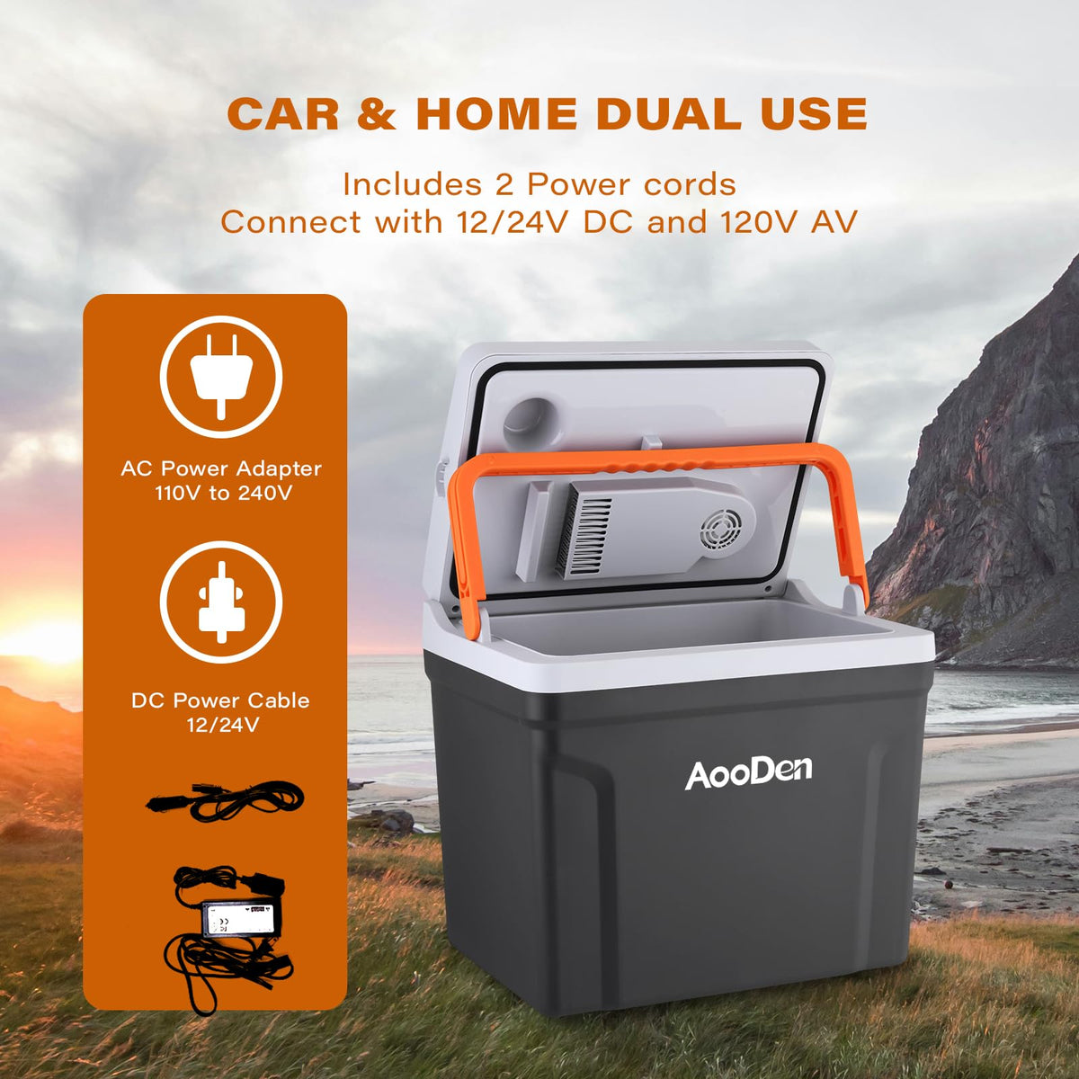 AooDen plugged into a vehicle 12V port demonstrating travel-ready power convenience