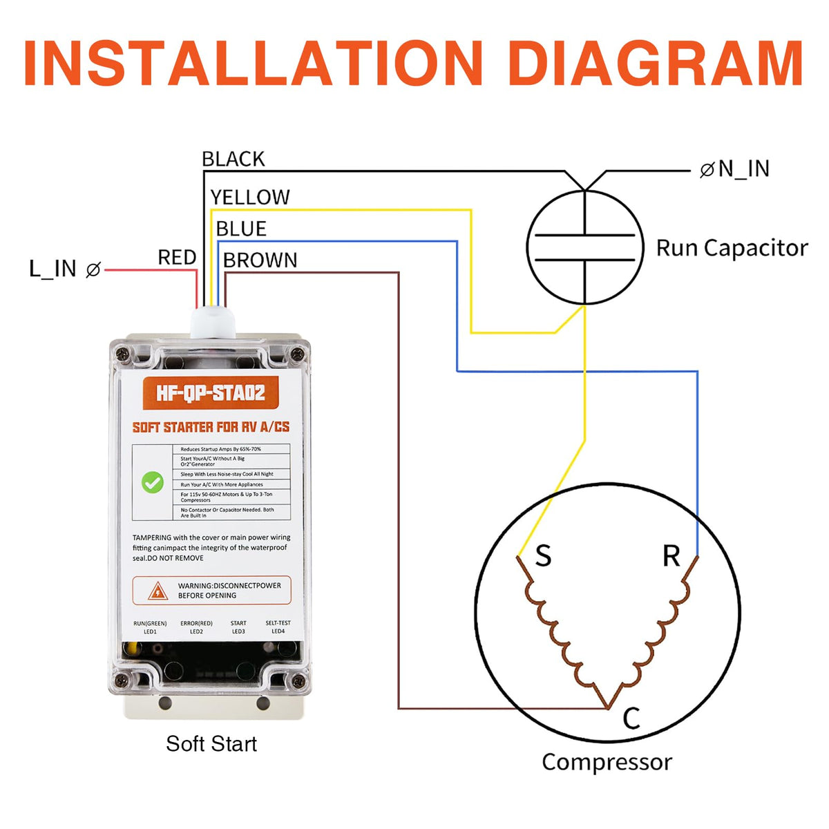 Aoteda soft starter labeled wires next to wiring diagram for clear hookup guidance