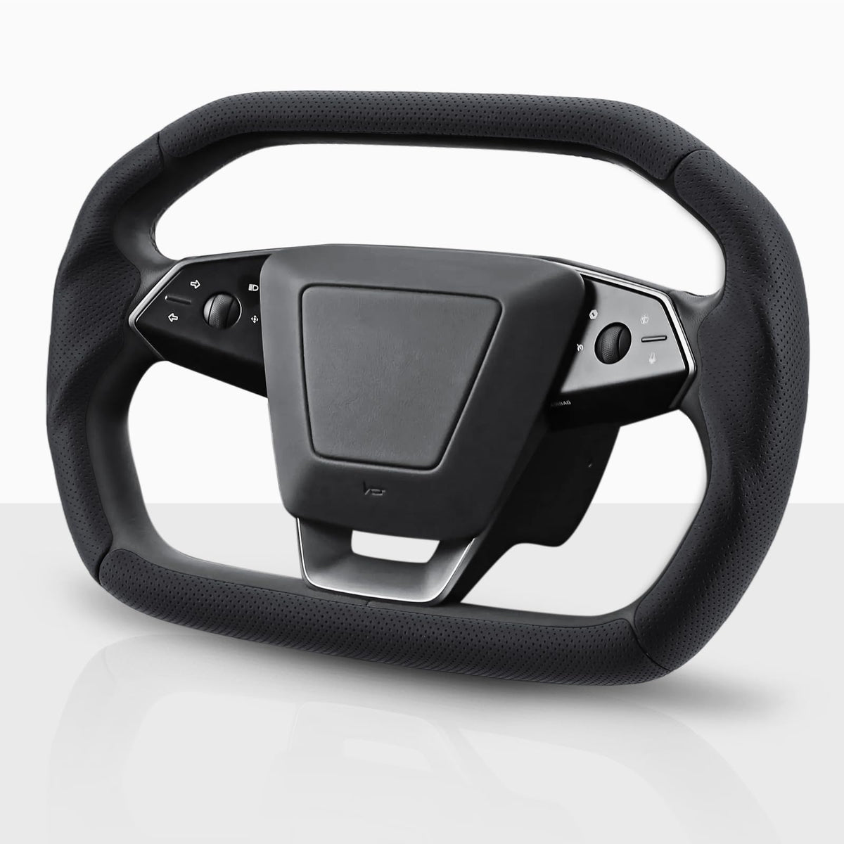 Aotoyou steering wheel cover front view showing precise Cybertruck fit and sleek look