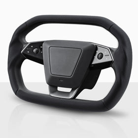 Aotoyou steering wheel cover front view showing precise Cybertruck fit and sleek look