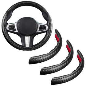 Aotoyou front view of black carbon fiber steering wheel cover showing sporty styling and protection