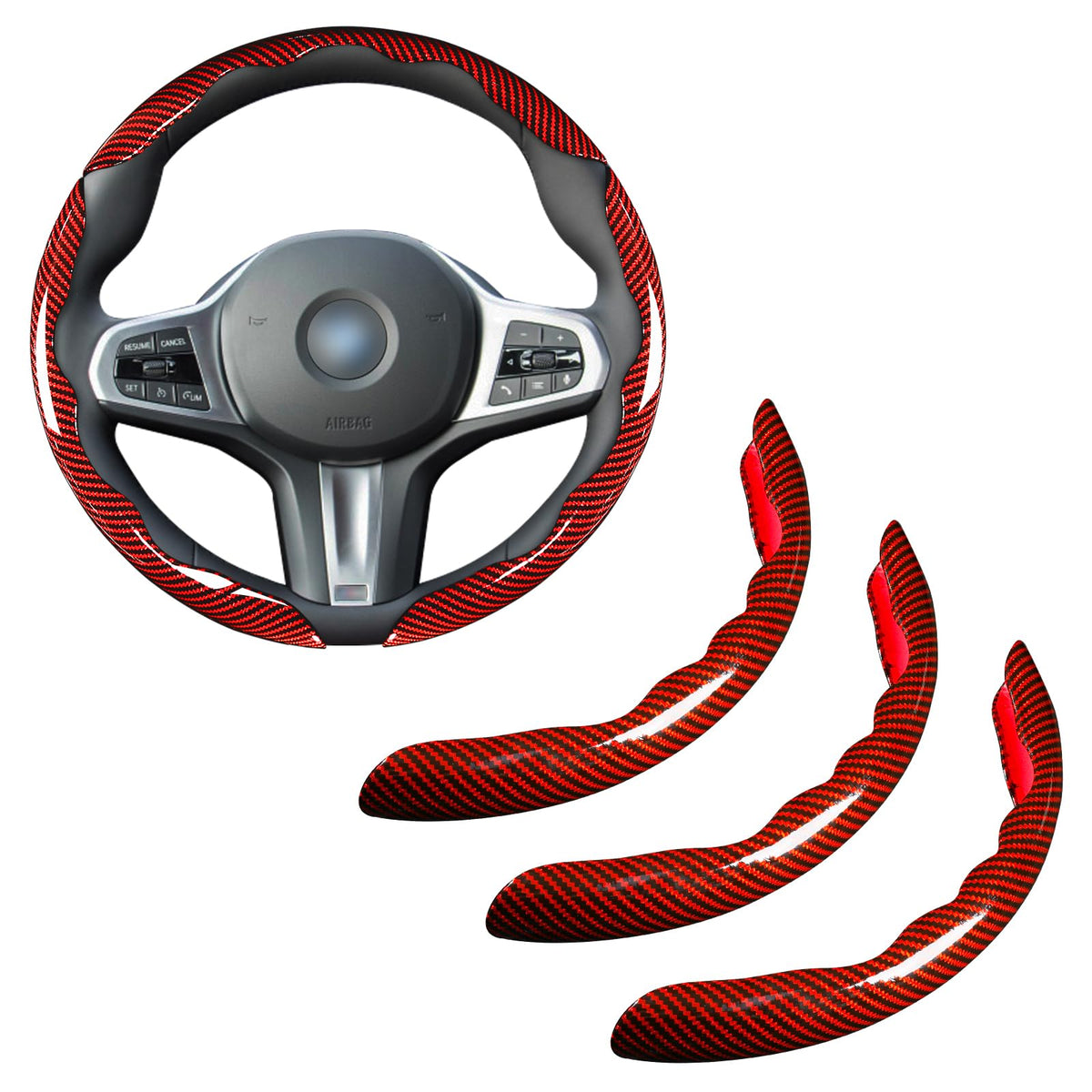 Aotoyou front view of red carbon fiber cover showing bold style and quick install benefit