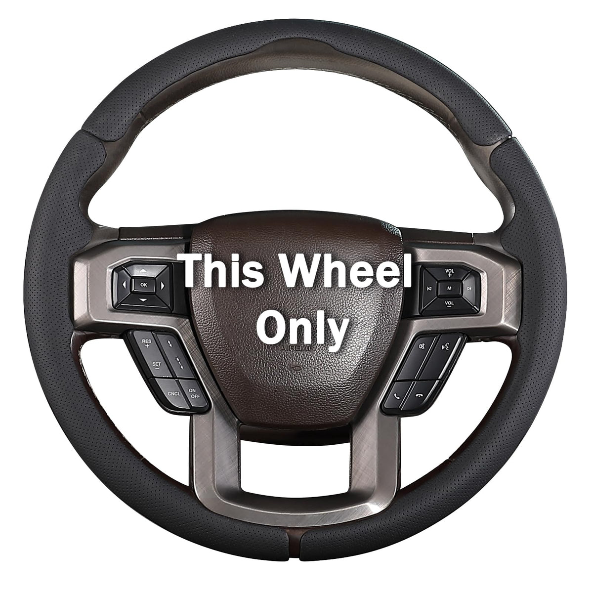 Aotoyou front view installed on Ford steering wheel showing snug fit and improved look