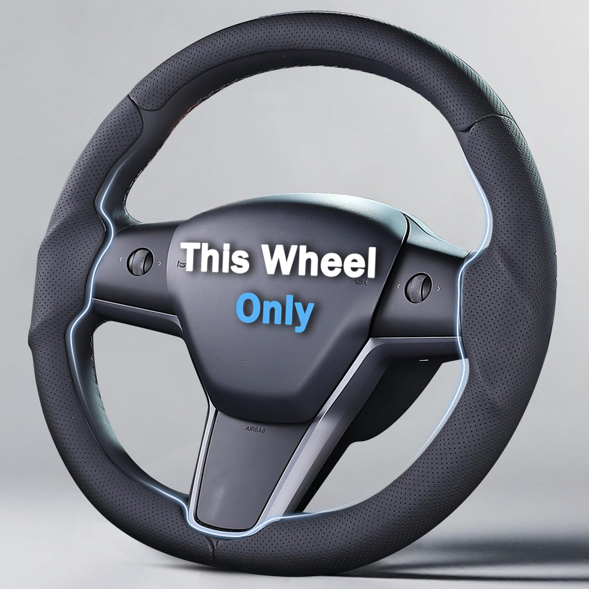Aotoyou front view of the steering wheel cover showing precise fit and clean design for Tesla