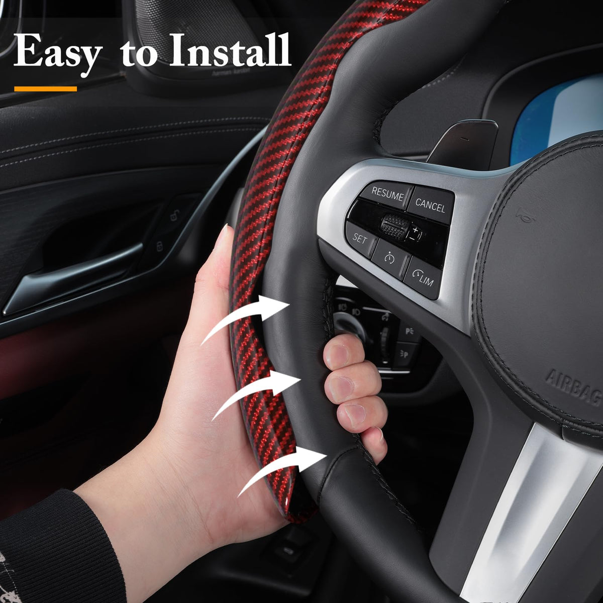 Aotoyou installed cover on steering wheel demonstrating clean fit and upgraded style