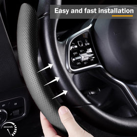 Aotoyou side profile wrapped on a steering wheel showing fuller coverage and clean fit