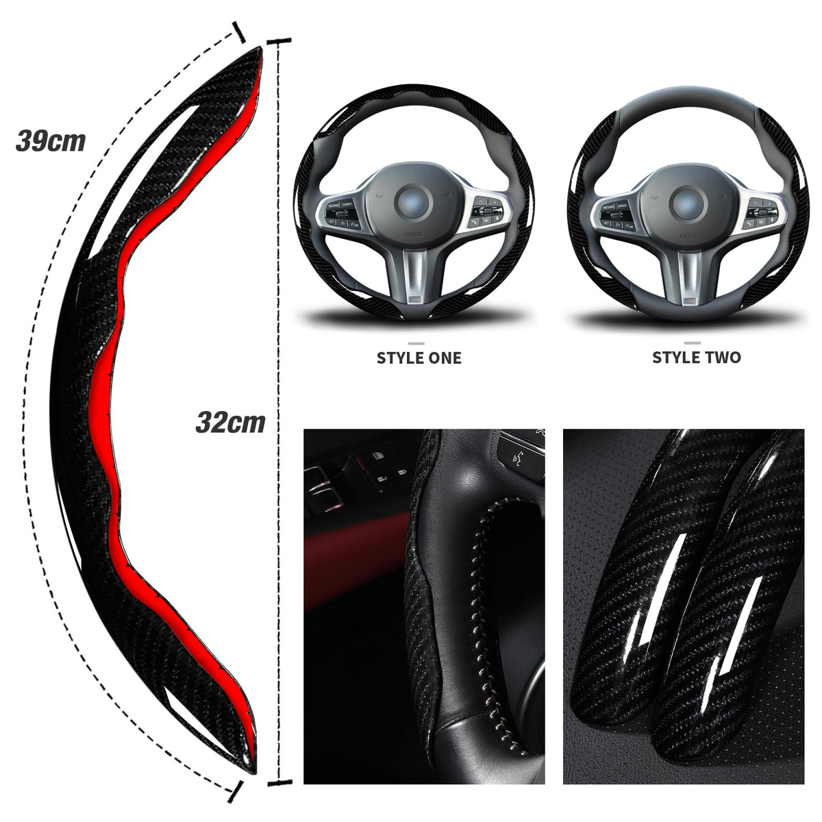 Aotoyou size comparison on wheel showing fit for 14.5–15 inch steering wheels