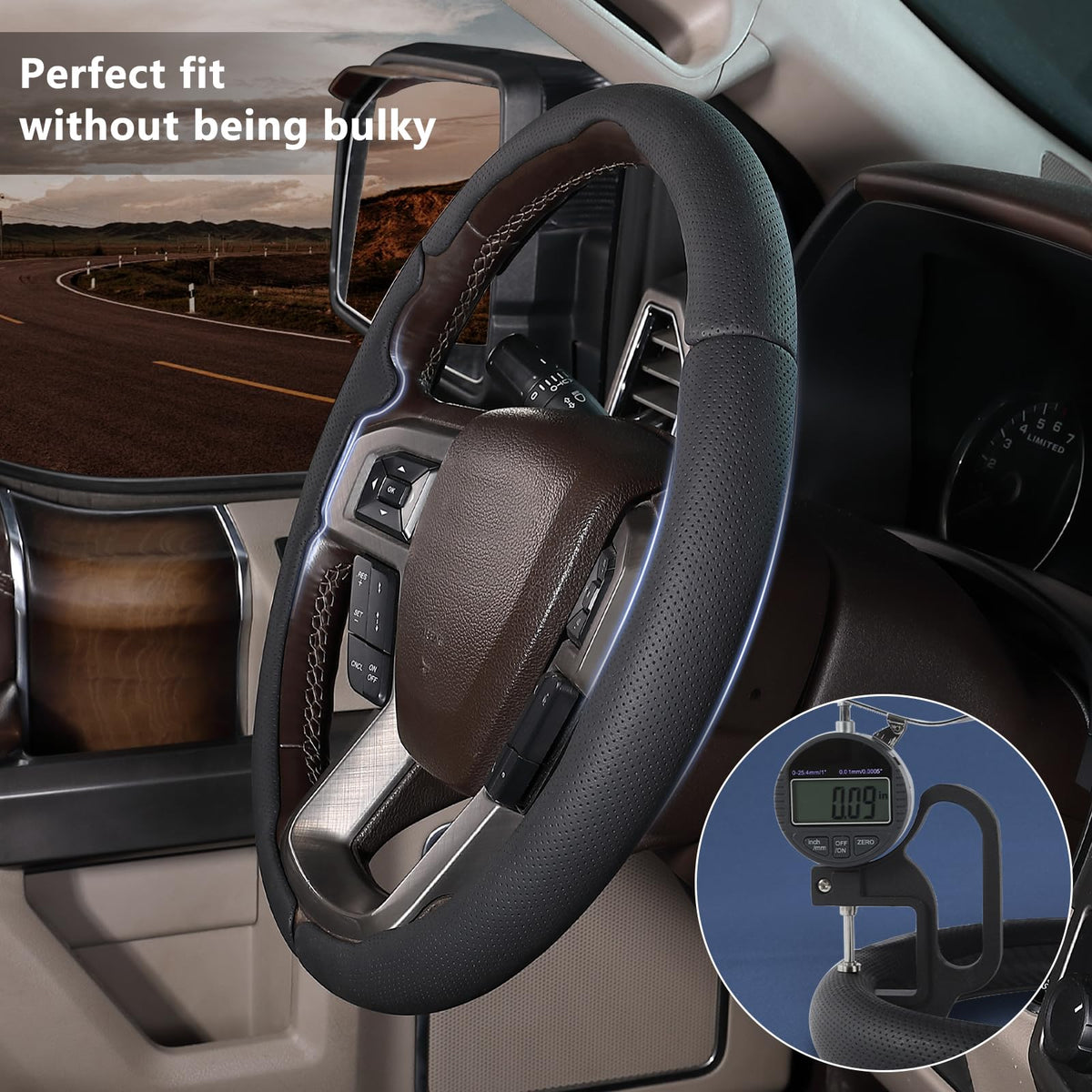 Aotoyou size and scale next to ruler illustrating exact fit for Ford steering wheels