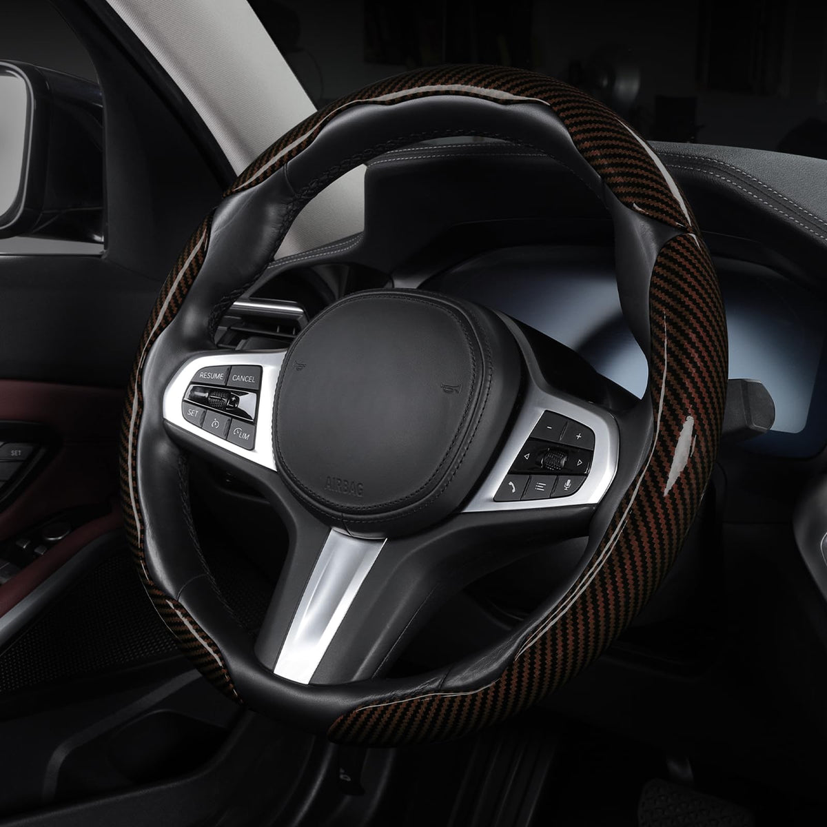 Aotoyou three-piece installed on a steering wheel showing seamless fit and style