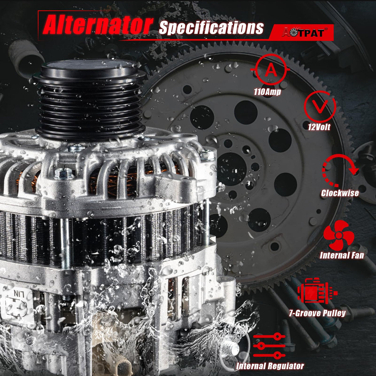 AOTPAT alternator pulley closeup showing S7 pulley and CW rotation benefit