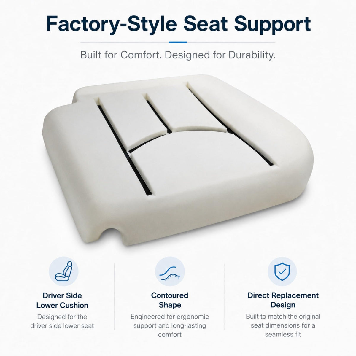 AOUTTUOA foam placed next to seat frame illustrating bolt-in compatibility