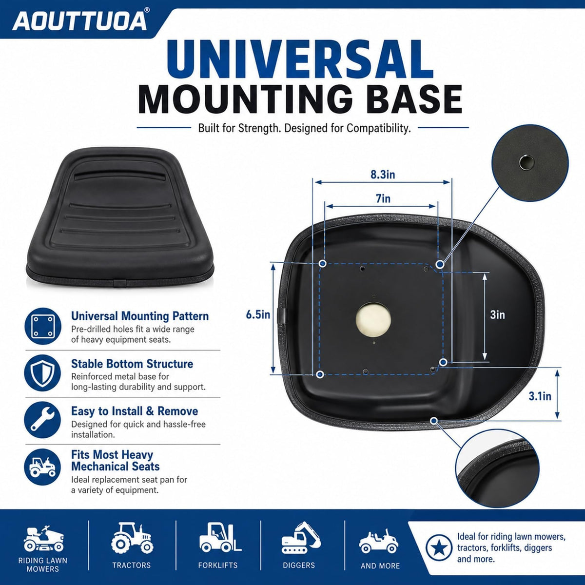 AOUTTUOA seat installed on tractor illustrating easy bolt-on replacement