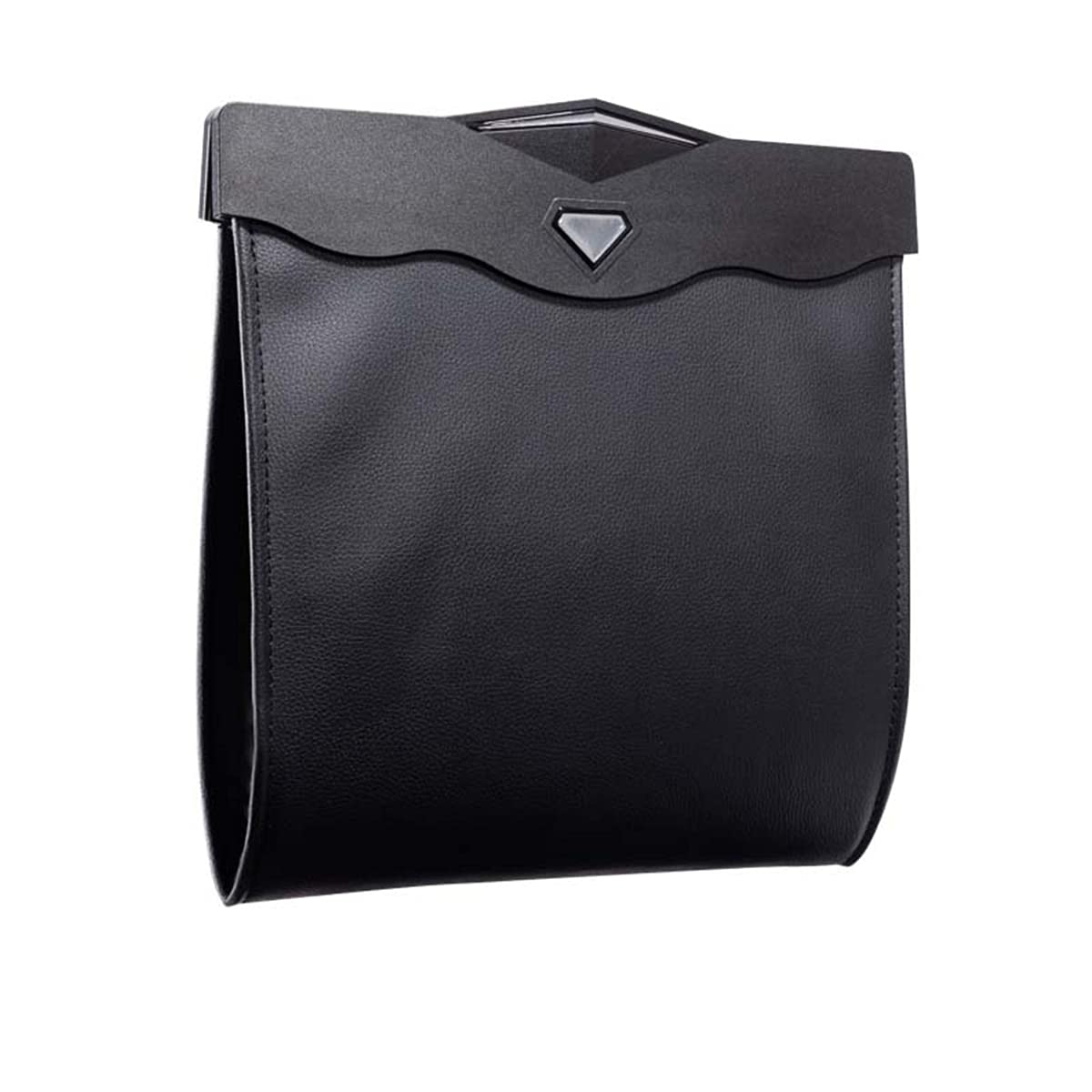 AOWIS front view of black leather trash bag showing tidy installation benefit