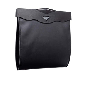 AOWIS front view of black leather trash bag showing tidy installation benefit