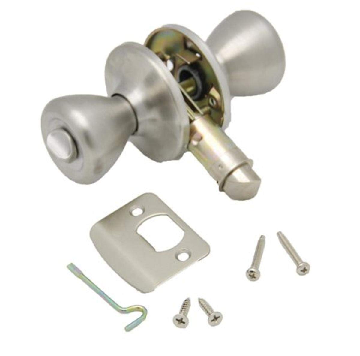 AP Products privacy lockset front view showing silver finish and easy push-button privacy