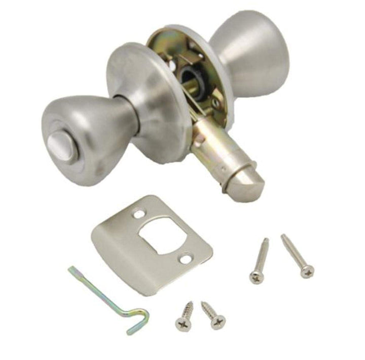 AP Products privacy lockset front view showing silver finish and easy push-button privacy