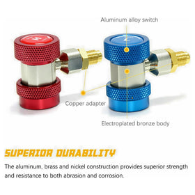 Apeixoto connector attached to manifold gauge for faster, secure hose connections
