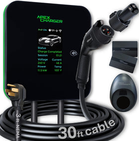 ApexCharger MACH 2 front wall mount showing durable build and branding for dependable charging