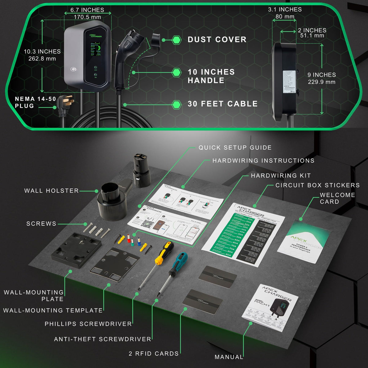 ApexCharger PRO 1 NACS adapter beside charger showing Tesla compatibility and seamless use