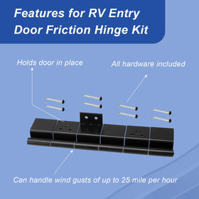 Apopip hinge on camper entry door in lifestyle scene providing wind protection