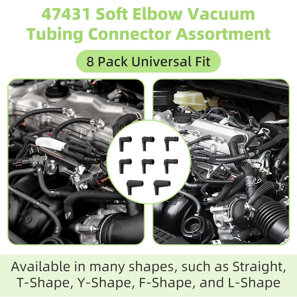 Apopip assorted elbows laid out showing included sizes for fitment