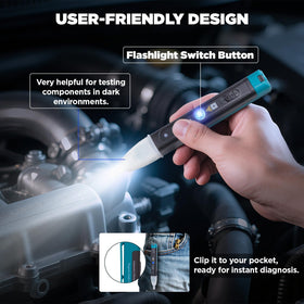 APOWFIX test pen touching ignition coil to detect pulses and save teardown time
