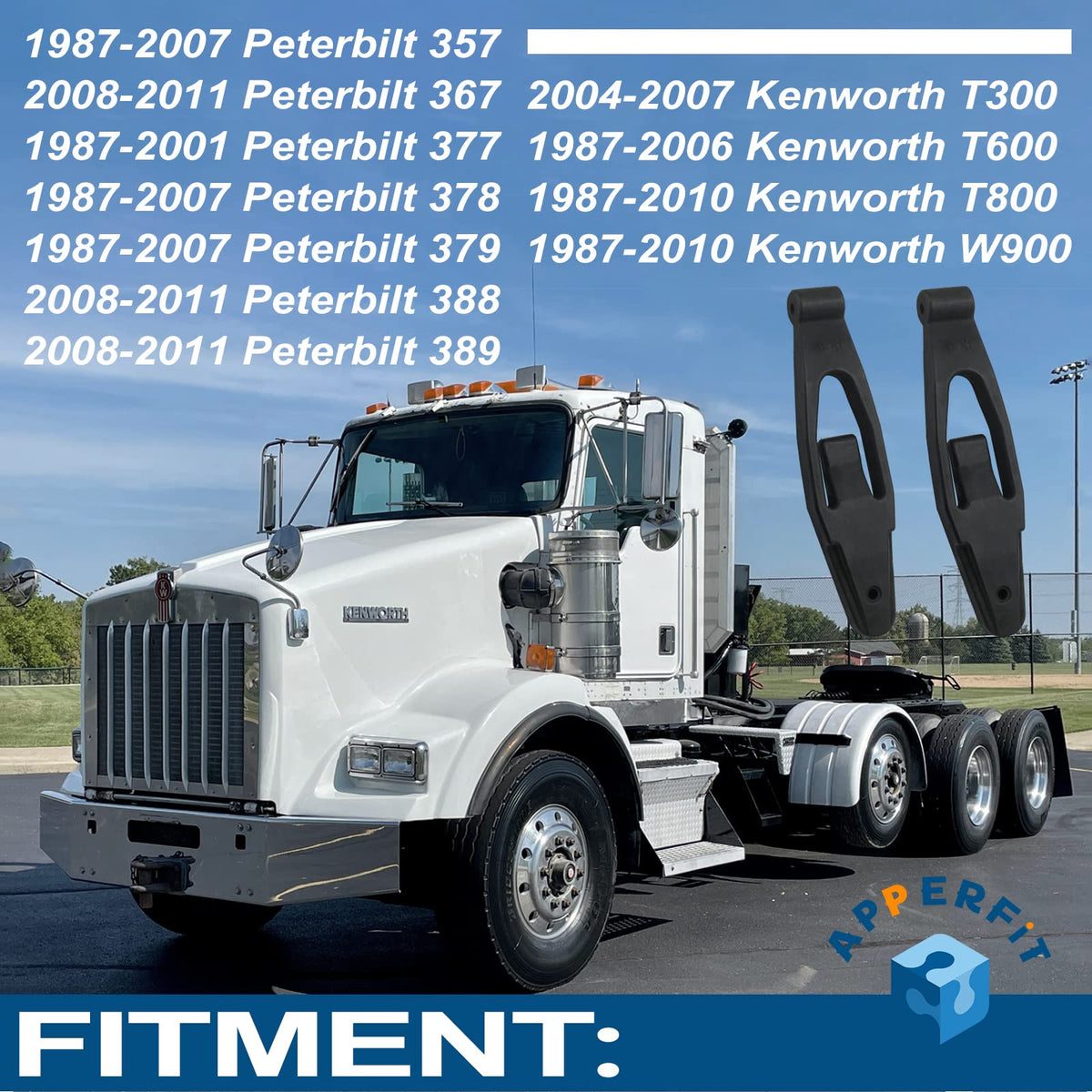 APPERFiT hood latch base installed on Kenworth hood, demonstrates secure alignment benefit