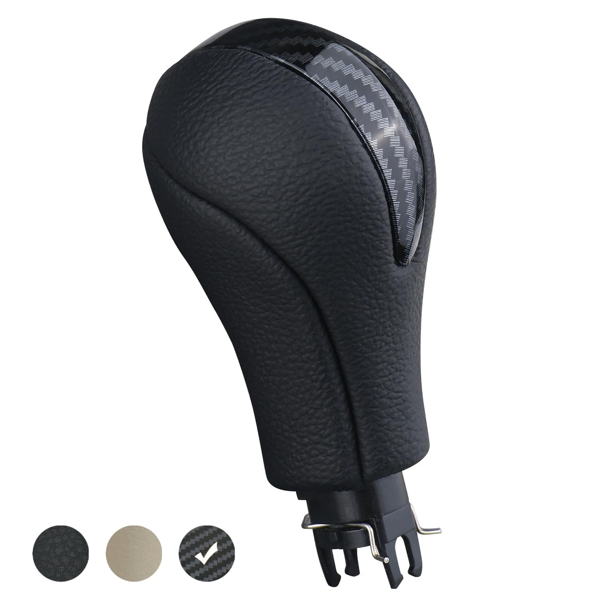 APPERFiT shift knob front view showing black and carbon fiber finish benefit: restored interior look