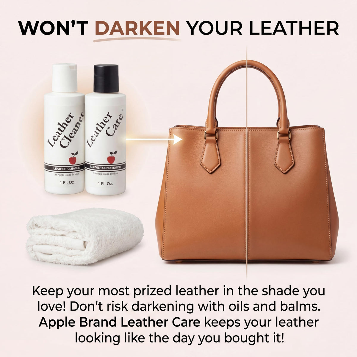 Apple Brand application on handbag in use demonstrating gentle cleaning