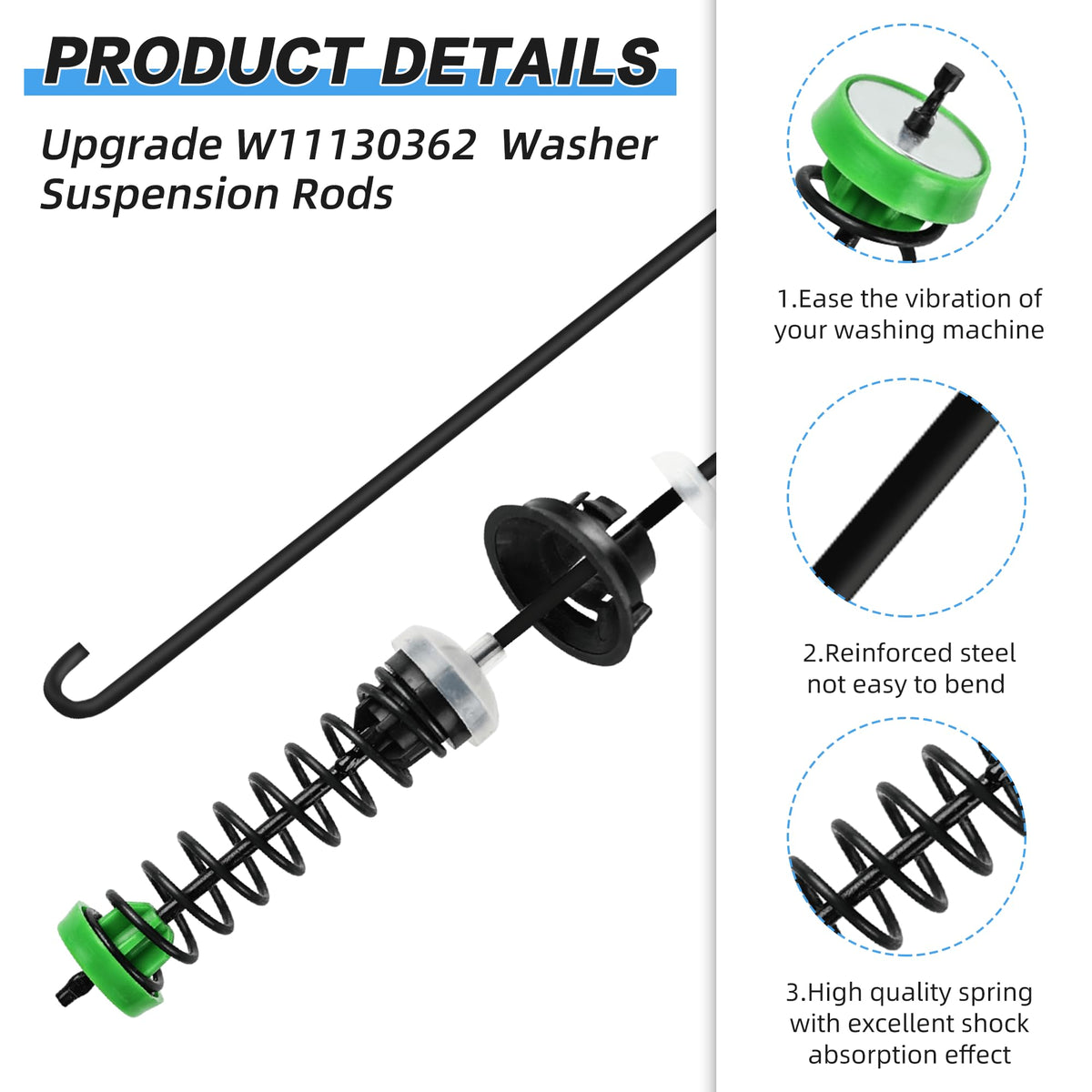 APPLIANCEMATES installed suspension rods inside washer demonstrating improved stability