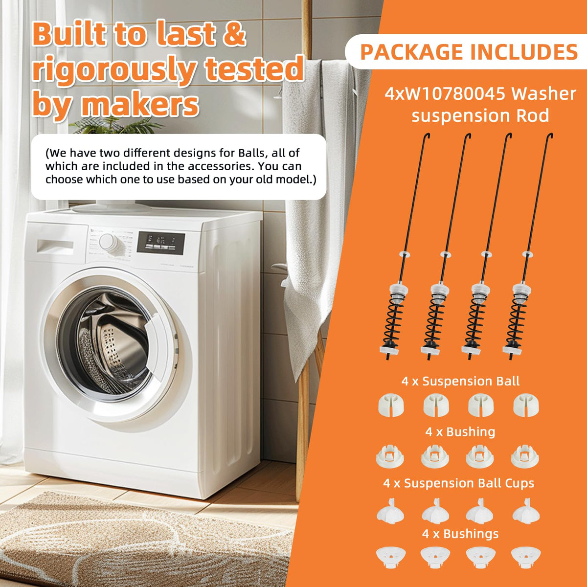 APPLIANCEMATES stainless-steel suspension rod close-up showing durable finish