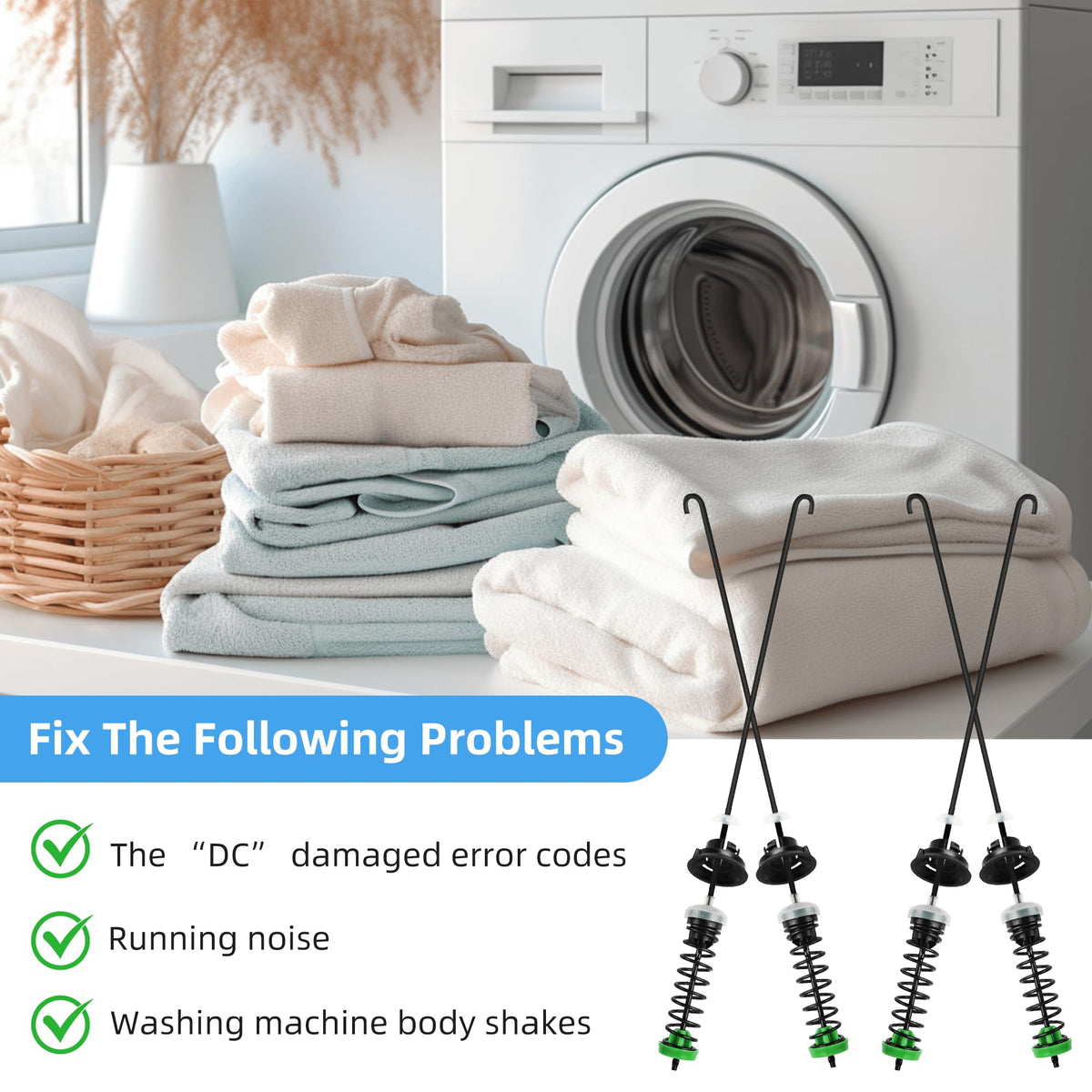 APPLIANCEMATES washer in laundry room showing reduced vibration and quieter spin