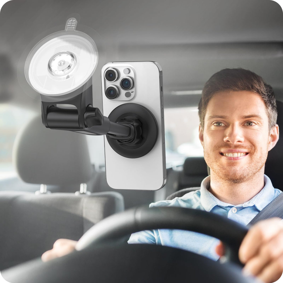 APPS2Car phone mounted on dashboard offering clear navigation visibility and stability
