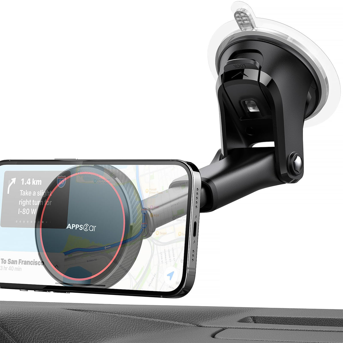 APPS2Car next to smartphone to show compact size and easy portability benefit