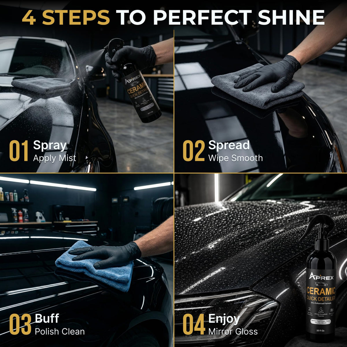 Applying APREX with microfiber to show quick wipe-and-buff finish