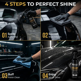 Applying APREX with microfiber to show quick wipe-and-buff finish