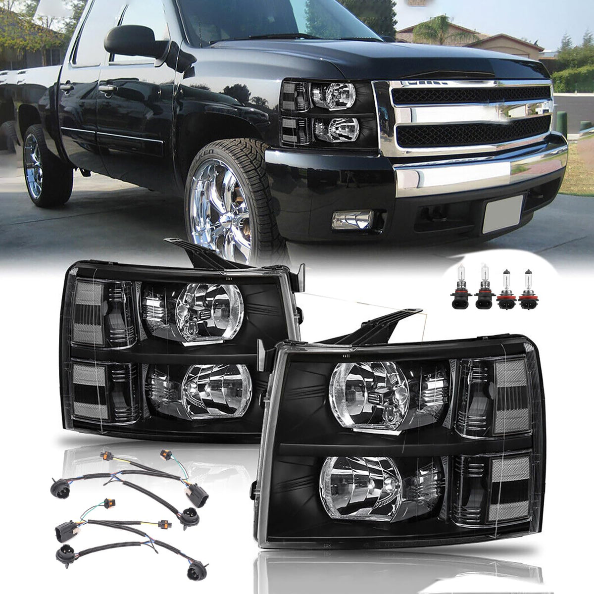 APSVE front headlight assembly black housing restores factory look